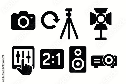 Photography and video equipment icons set for digital creators