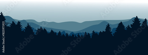 mountain landscape with clouds, mountain landscape in the morning, mountains in the morning, mountains in the fog, christmas banner a sleigh with reindeer vector illustration