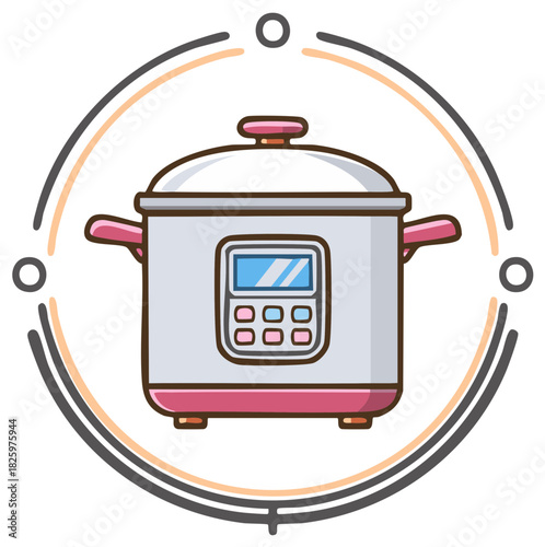 Cute Illustrated Electric Multicooker Pot for Easy Cooking, Vector Home Appliance