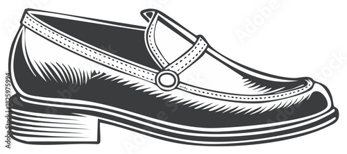 Classic mens formal loafer shoe illustration with detailed strap and buckle design