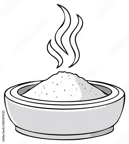 Bowl of Salt with Evaporating Smoke Line Art for Culinary Themes