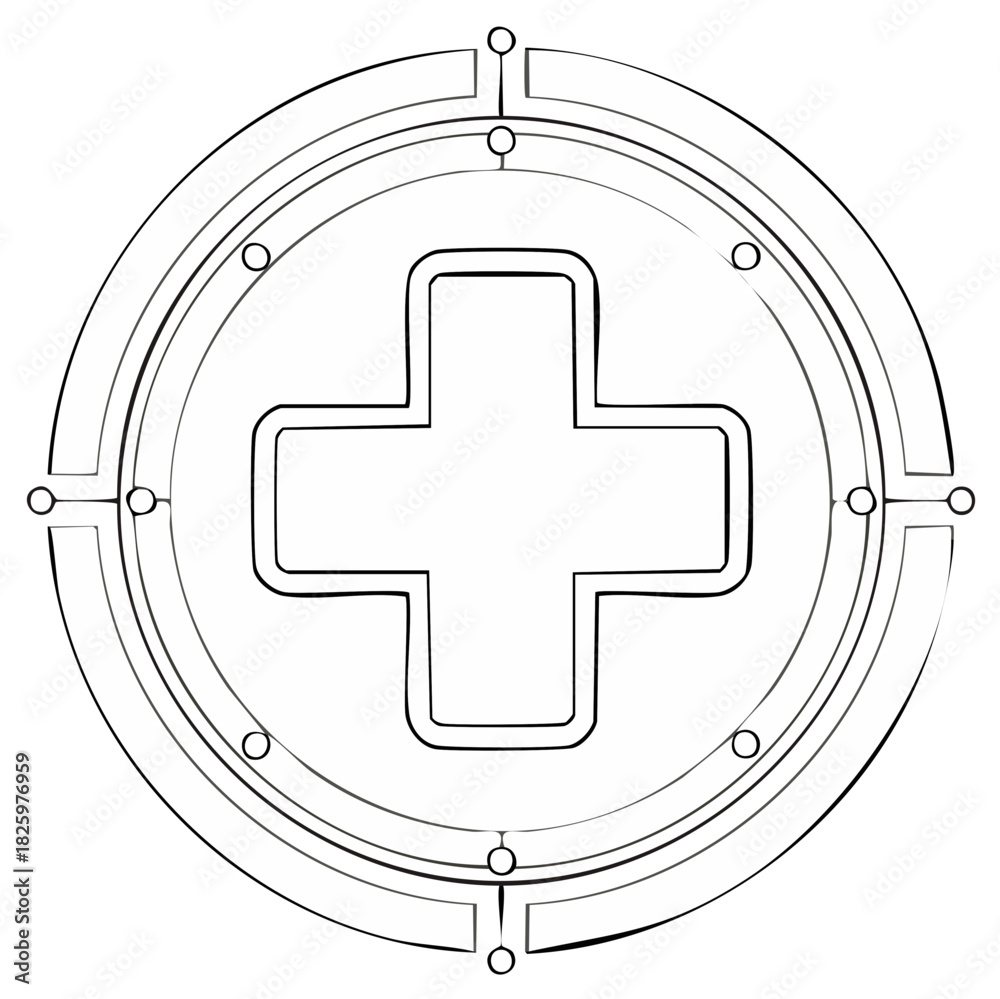 Obraz premium Medical cross symbol inside circle in a minimalistic design.