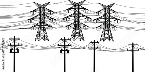 Professional power tools silhouette set featuring drills, saws, sanders, routers, and electric equipment for construction, woodworking, repair, and industrial projects