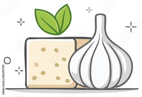 Tofu and Garlic with Green Leaves