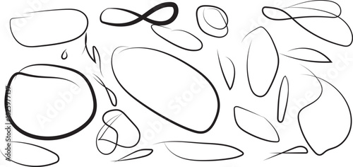 Collection of Hand-Drawn Speech Bubbles and Abstract Shapes in Black and White