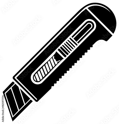 Retractable Utility Knife with Blade Sections and Serrated Grip Black Silhouette