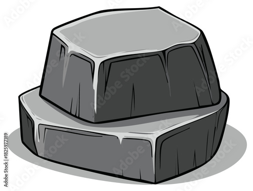 Stylized illustration of two grey rock blocks stacked forming a simple sturdy stone formation graphic