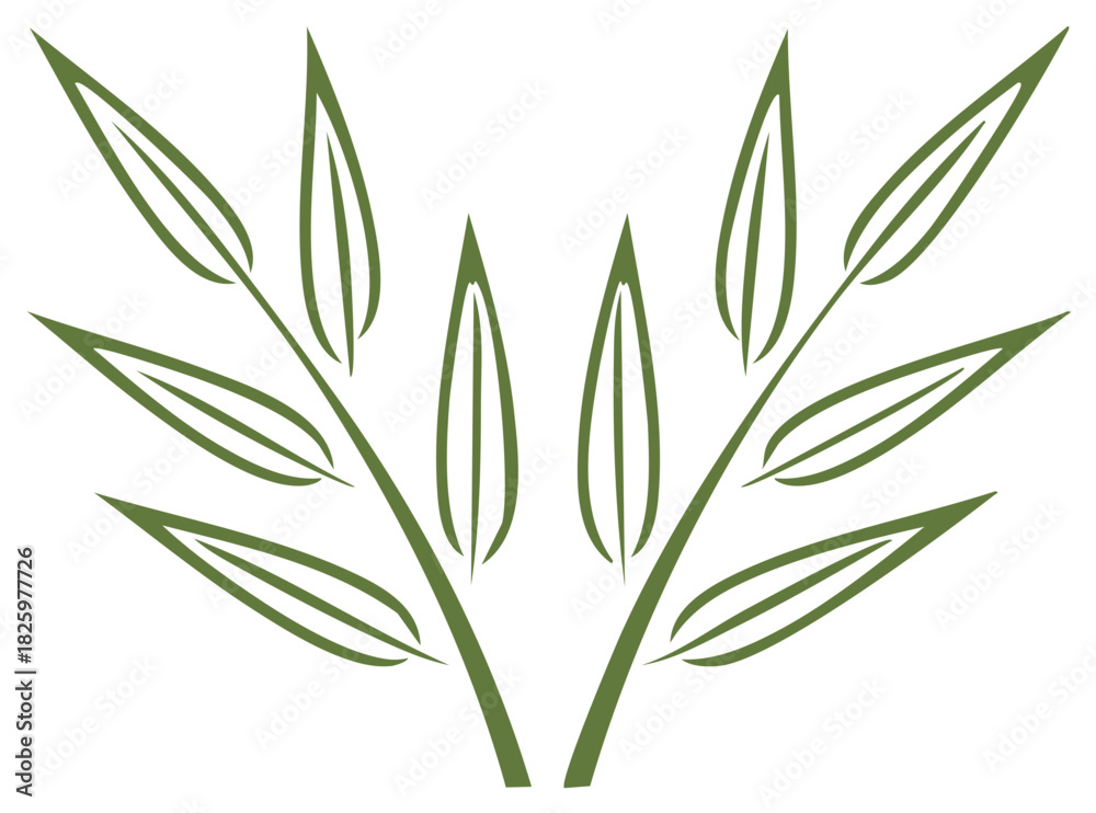 Obraz premium Stylized green leaf design, symmetrical branches, vector illustration for nature and health concepts