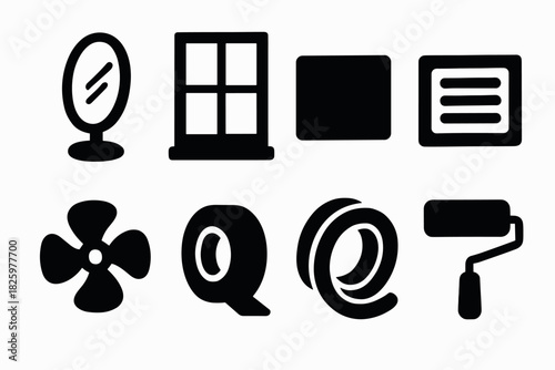 Set of household tools and objects icons in silhouette style