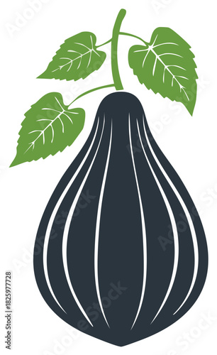 Stylized Fig with Stem and Leaves Illustration Ficus Carica