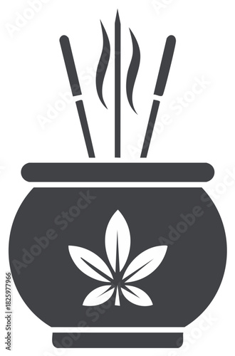 Aromatherapy container with incense sticks and smoke featuring a leaf icon for home fragrance