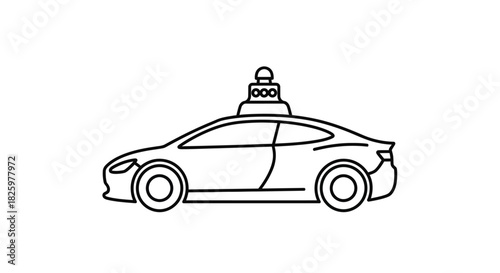 Clean line drawing of a self-driving car with roof sensor