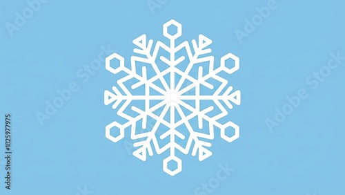 Simple White Snowflake Icon on Light Blue Background Winter Symbol