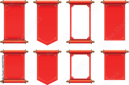 Chinese new year red scroll banner set vector
