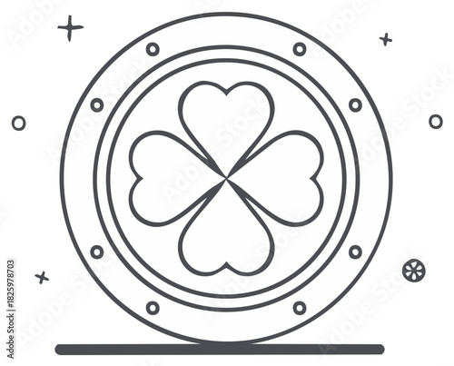 Simple Outline Four Leaf Clover Coin Symbol of Luck and Fortune