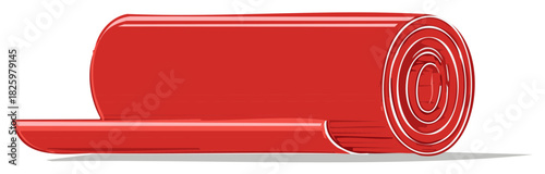 Rolled up red sleeping bag or yoga mat isolated on white background