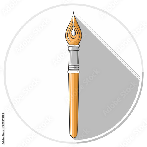 Cartoon illustration of a nib pen, shadow and circle frame