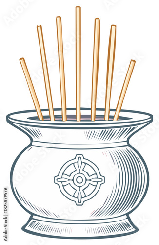 Traditional incense burner with aromatic sticks for spiritual rituals meditation and home decoration
