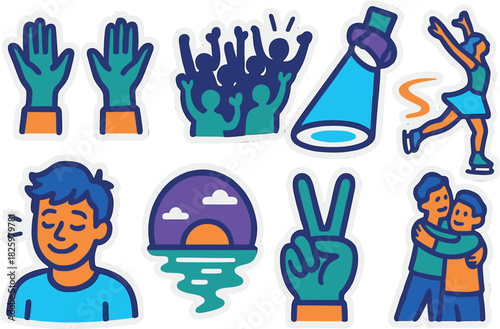 Vibrant sticker set featuring cheerful themes and activities