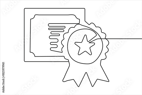 Award badge continuous one line drawing in minimalist symbol with simple outline vector illustration
