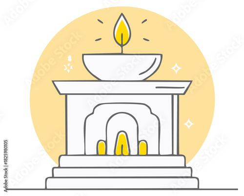 Oil lamp burning bright in decorative altar, shining a festive glow, symbol of hope, peace, good fortune, celebration