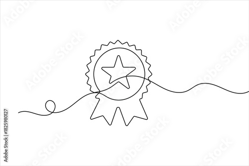 Award badge continuous one line drawing in minimalist symbol with simple outline vector illustration
