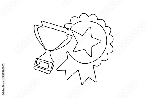 Award badge continuous one line drawing in minimalist symbol with simple outline vector illustration
