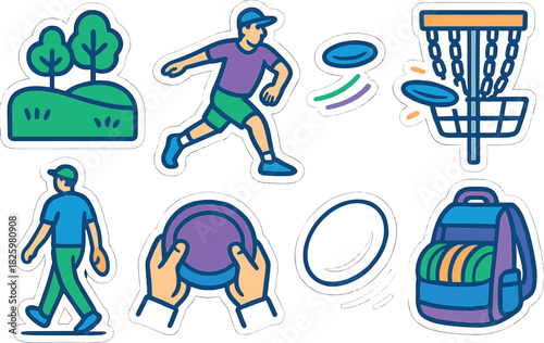 Wallpaper Mural Disc golf adventure stickers with player actions, course elements, and accessories Torontodigital.ca