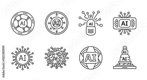 AI concept line icons for machine learning and innovation