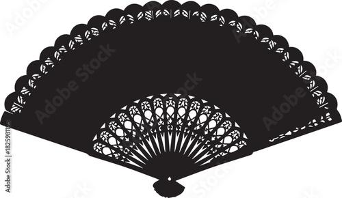 Elegant black lace fan open and detailed