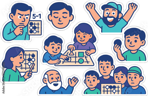 Family board game fun: cartoon characters enjoying a game night together