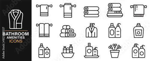 Modern linear icon pack for toiletries, towels, bathrobes, and sinks