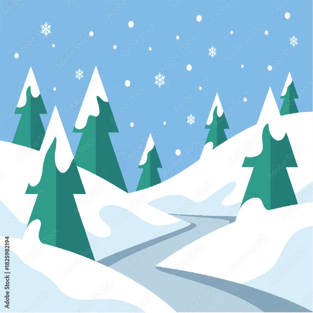Obraz premium illustration, vector, winter, background, design, drawing, december, holiday, cartoon, christmas, art, happy, nature, graphic, tree, snow, season, banner, cute, decoration, card, celebration, 