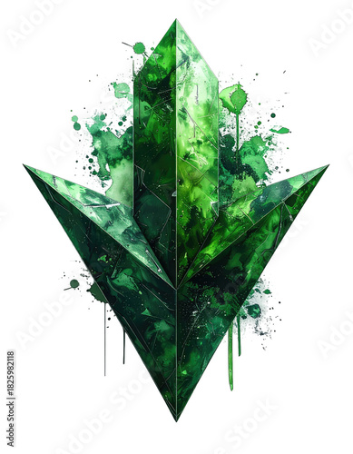 Green crystal arrow, paint splattered on black