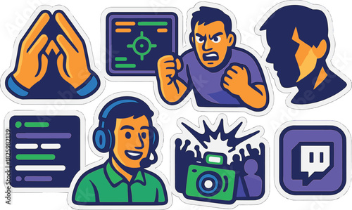 Vibrant gaming and streaming icons with bold pop art style