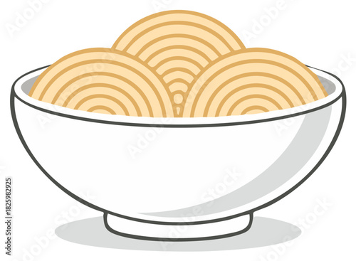 Bowl of noodle illustration, tasty Asian cuisine in a white bowl, food.