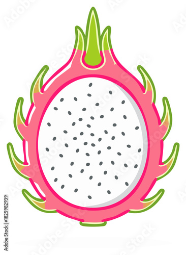 Illustration of a Vibrant Dragon Fruit with Pink Skin and Green Spikes