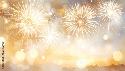 Colorful bright pyrotechnics celebration display of fireworks in the night sky for a holiday festival