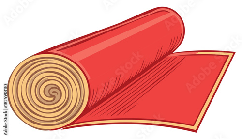 Rolled red carpet with visible spiral texture on the inner surface