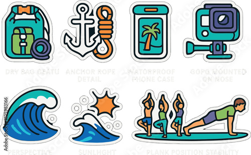 Adventure gear and activities: outdoor icon set featuring active lifestyle designs