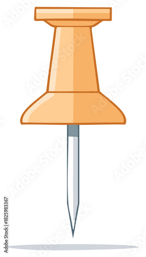 Orange push pin drawing illustration of a tack, stationery item for bulletin boards and charts