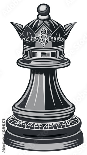 Stylized graphic black queen chess piece with intricate ornate details game strategy symbol