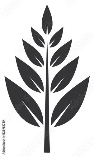 Monochrome Vector Graphic of Grain Stalk with Leaves Growing Upwards