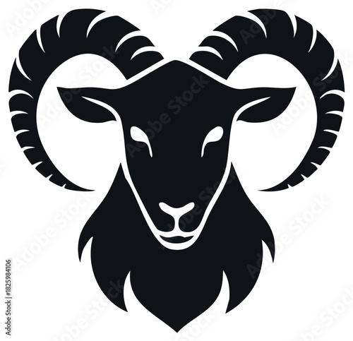 Ram Silhouette Logo Animal Symbol Astrology Sign Aries Horns Illustration