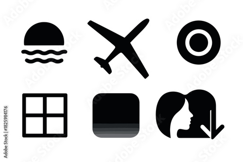 Minimalist icon collection featuring travel, nature, and technology themes