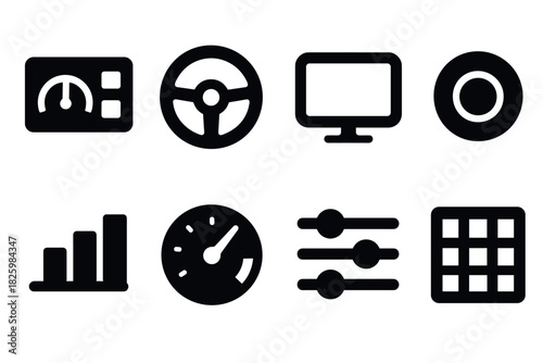 Set of black icons for technology and interface design