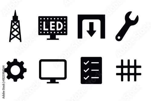 Industrial and digital icons set with tools and technology elements