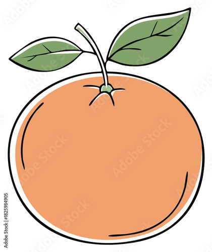 Vibrant cartoon orange fruit with green leaves isolated simple hand drawn artwork