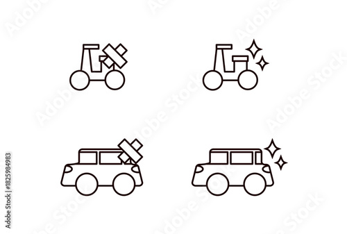 綺麗な車と故障した車のアイコンセット
