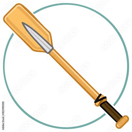 Wooden Boat Oar with a Spear Tip and Wrapped Handle Vector Icon Illustration
